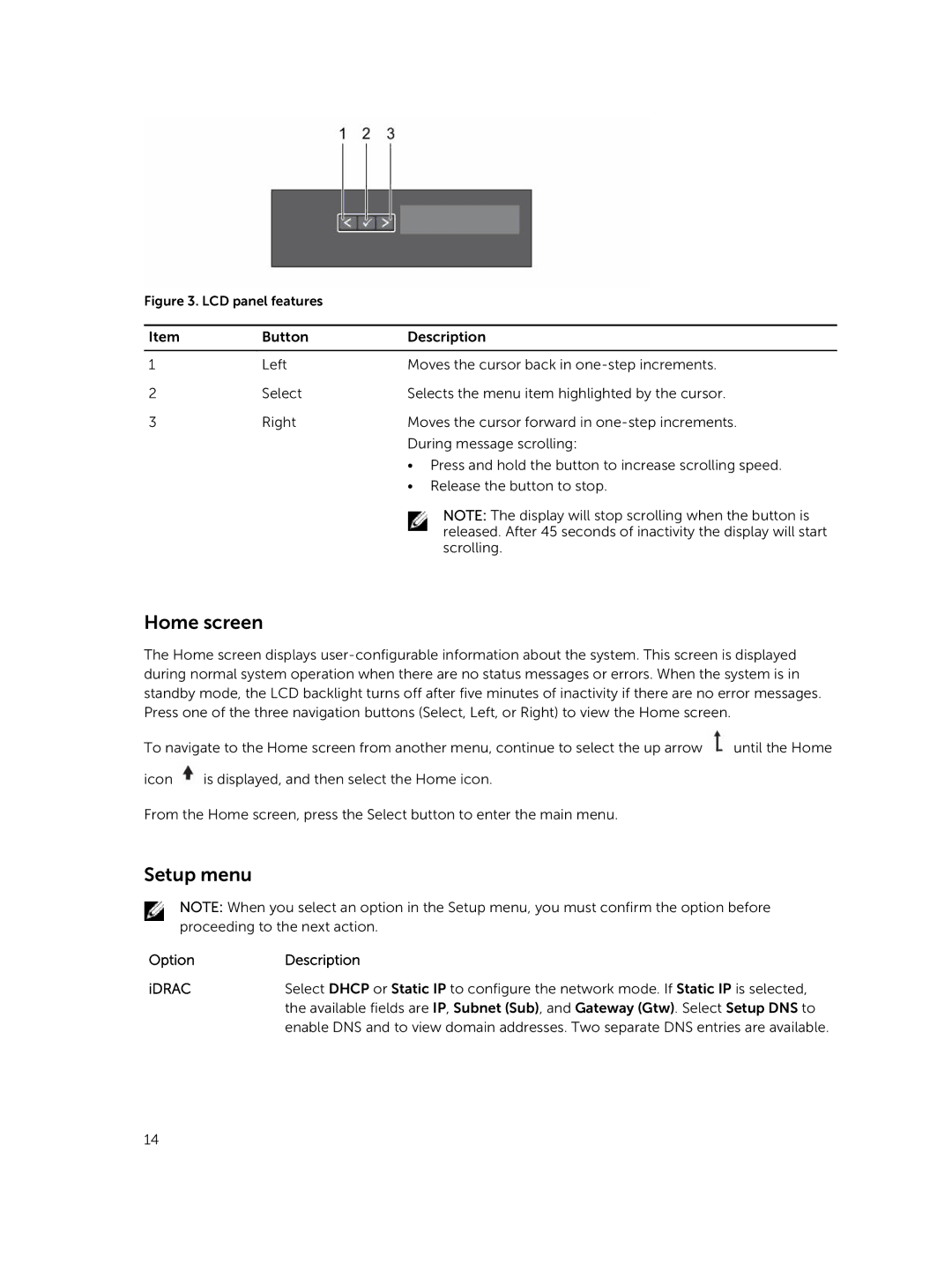 Dell T630 owner manual Home screen, Setup menu 