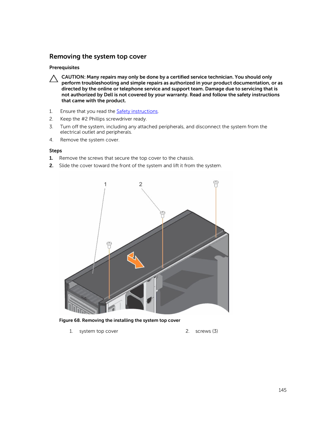 Dell T630 owner manual Removing the system top cover, Removing the installing the system top cover 