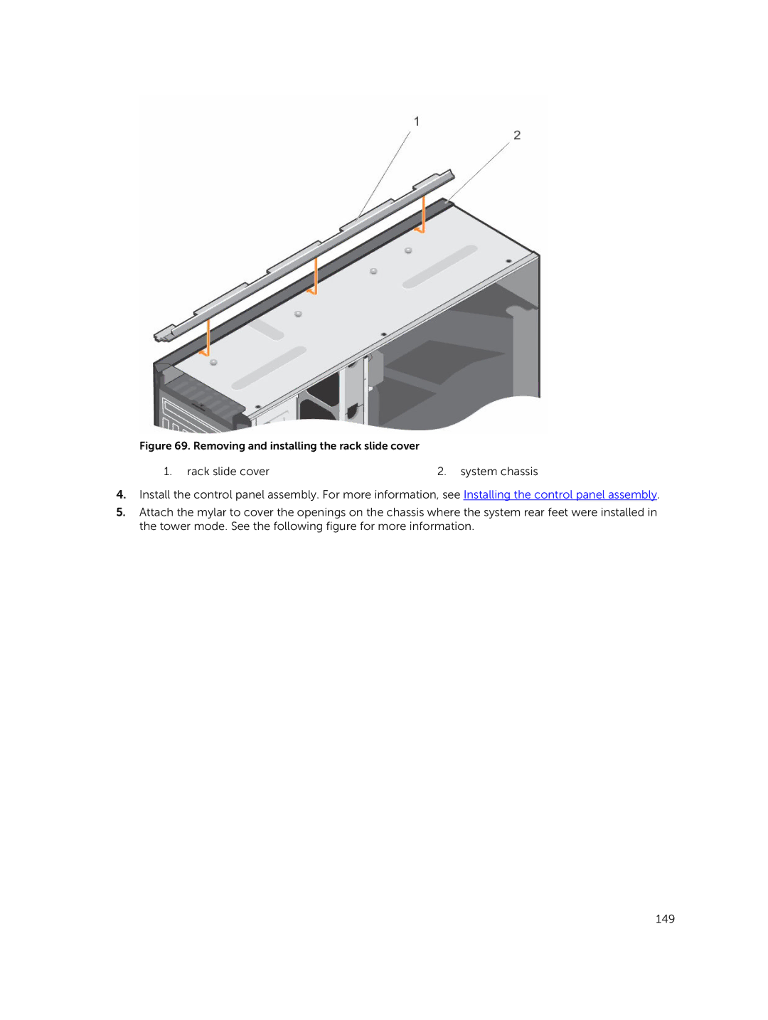 Dell T630 owner manual Removing and installing the rack slide cover 