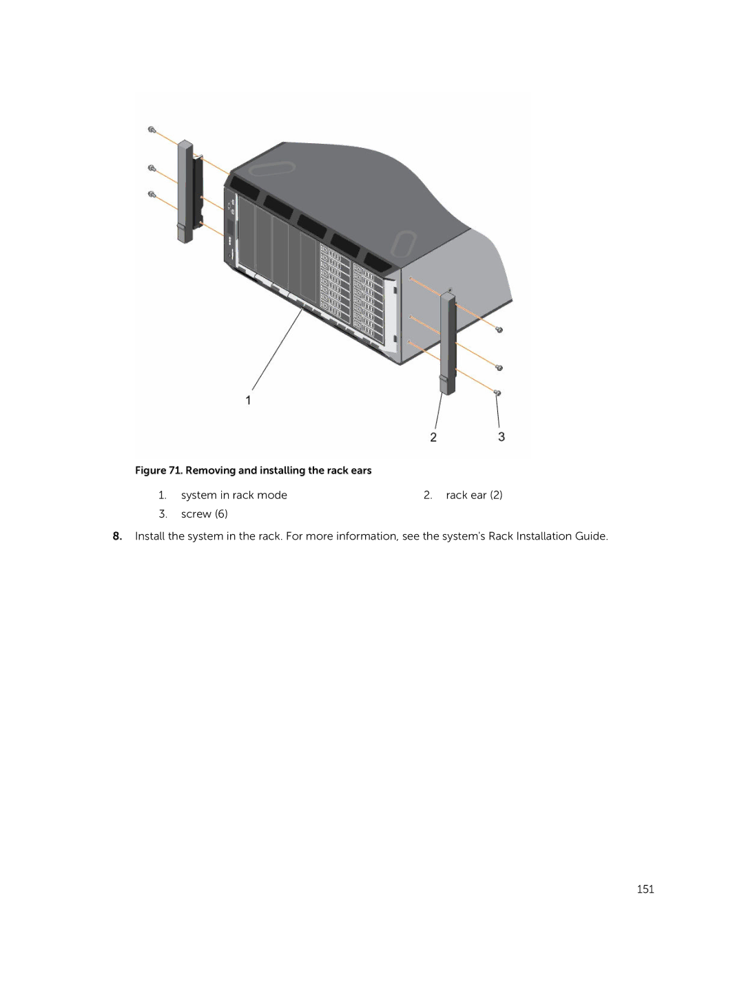 Dell T630 owner manual Removing and installing the rack ears 