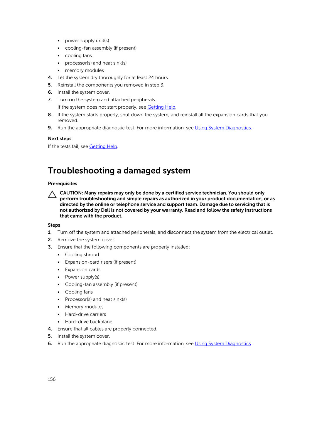 Dell T630 owner manual Troubleshooting a damaged system 