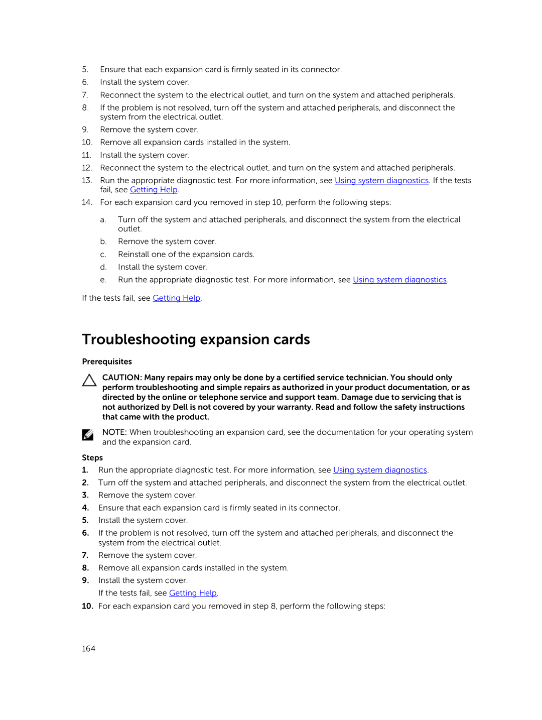 Dell T630 owner manual Troubleshooting expansion cards 