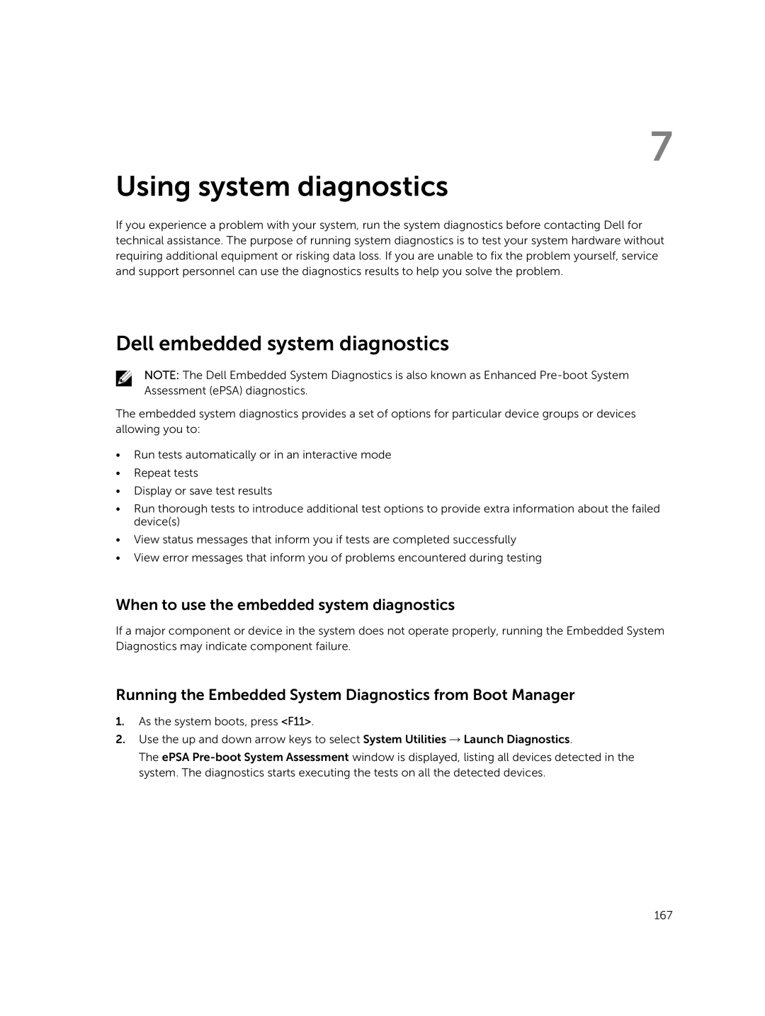 Dell T630 owner manual Dell embedded system diagnostics, When to use the embedded system diagnostics 