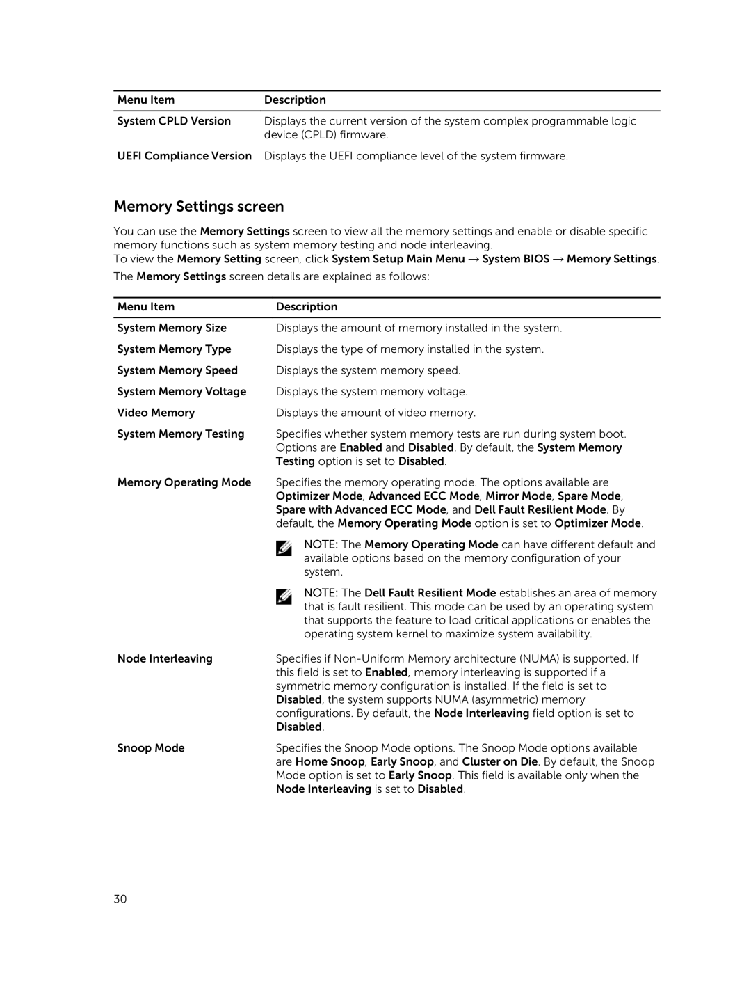 Dell T630 owner manual Memory Settings screen 