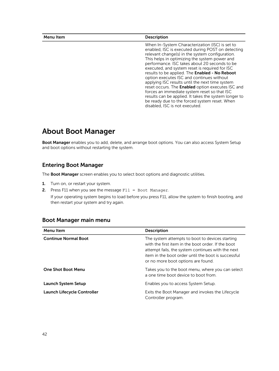 Dell T630 owner manual About Boot Manager, Entering Boot Manager, Boot Manager main menu 