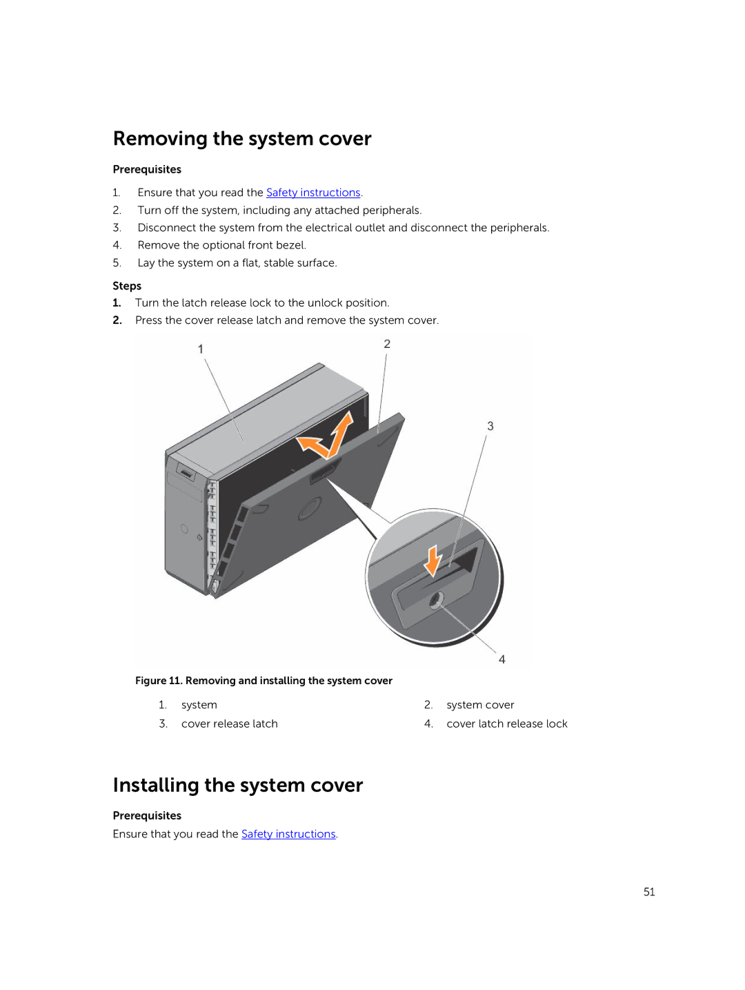 Dell T630 owner manual Removing the system cover, Installing the system cover 