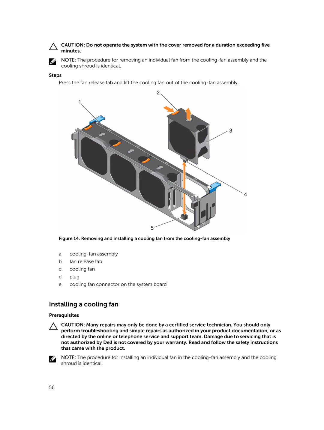 Dell T630 owner manual Installing a cooling fan 