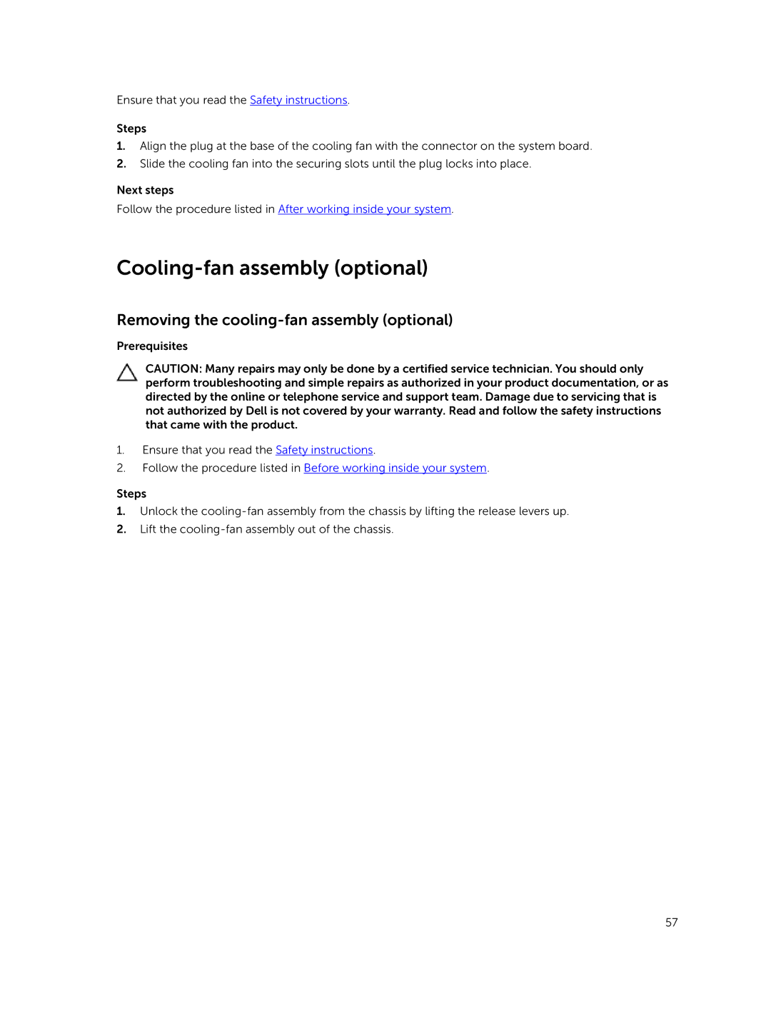 Dell T630 owner manual Cooling-fan assembly optional, Removing the cooling-fan assembly optional 