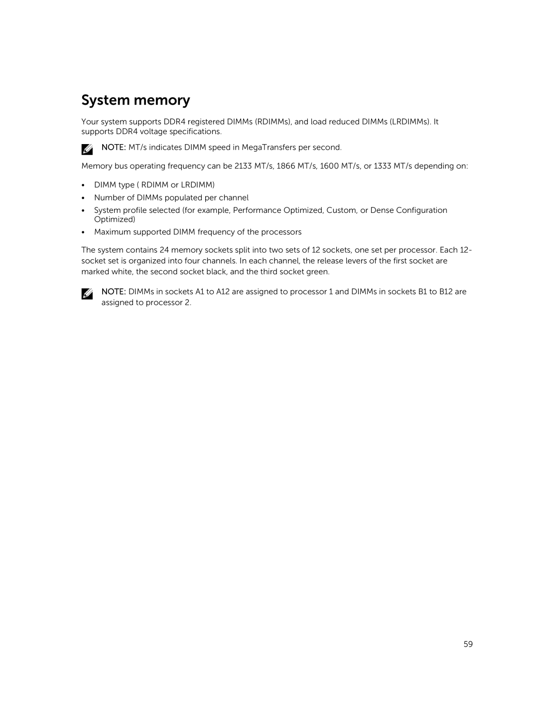 Dell T630 owner manual System memory 