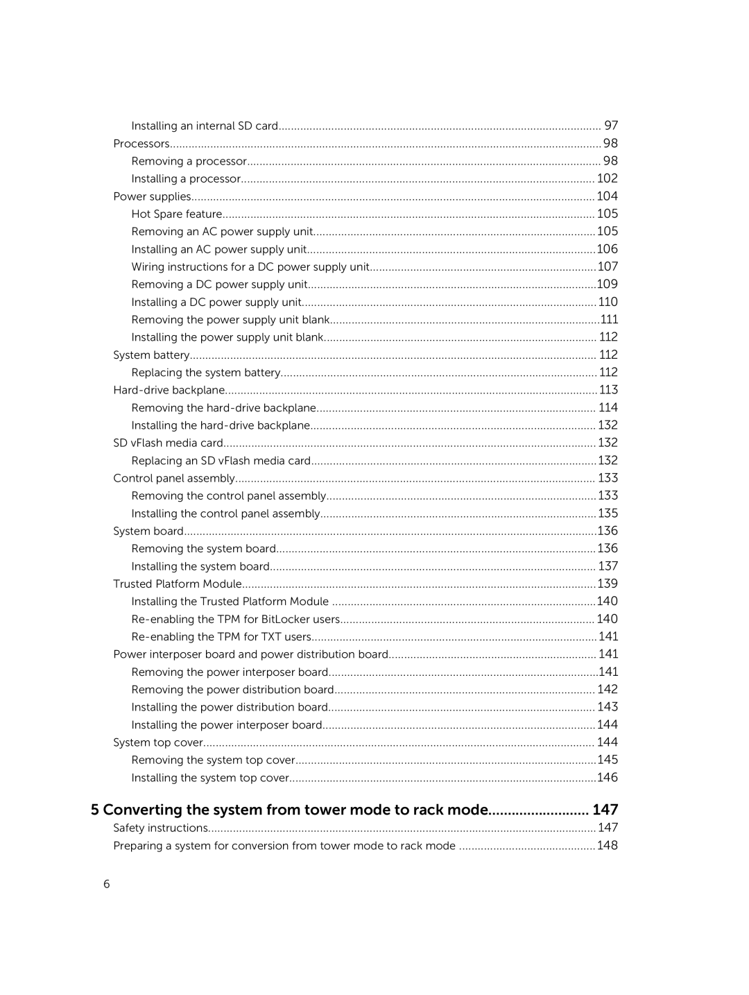 Dell T630 owner manual Converting the system from tower mode to rack mode 147 