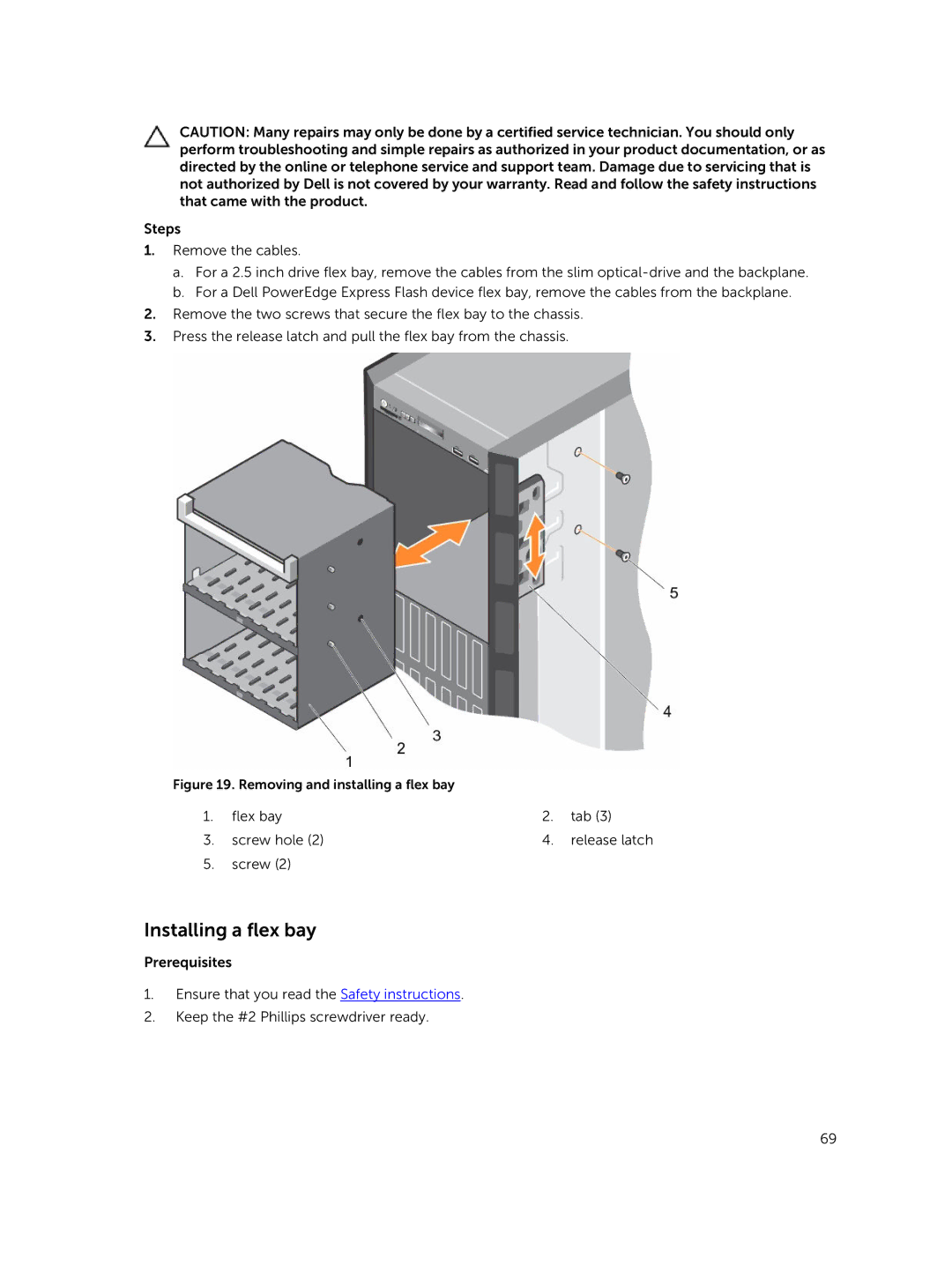 Dell T630 owner manual Installing a flex bay, Removing and installing a flex bay 