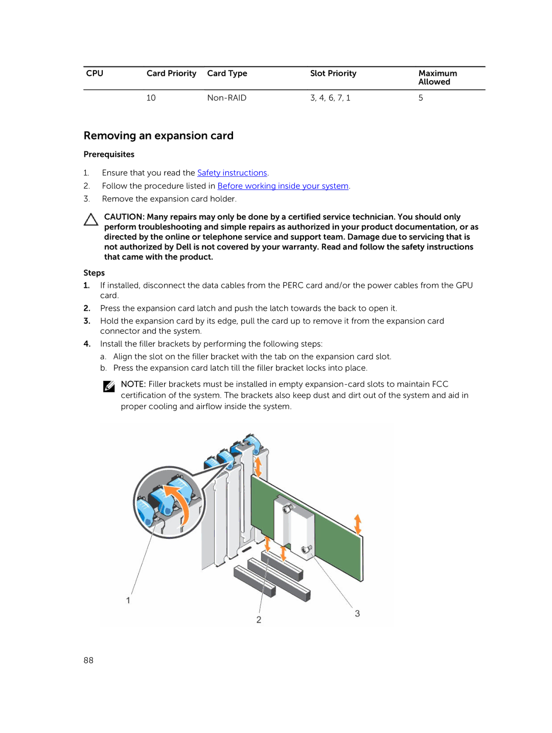 Dell T630 owner manual Removing an expansion card 