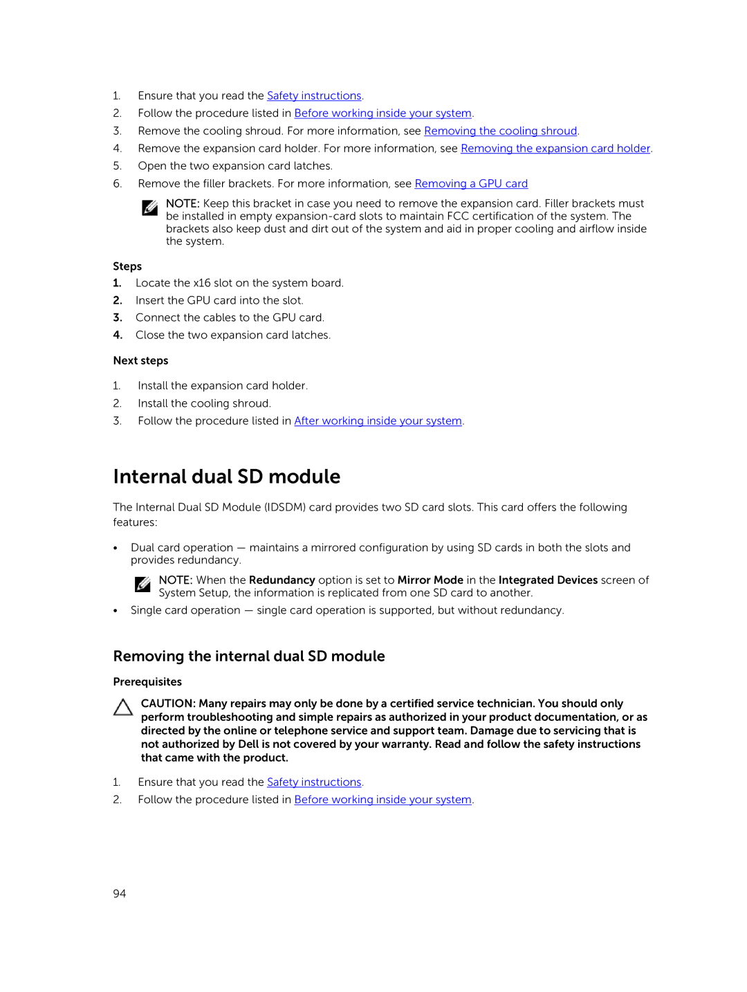 Dell T630 owner manual Internal dual SD module, Removing the internal dual SD module 