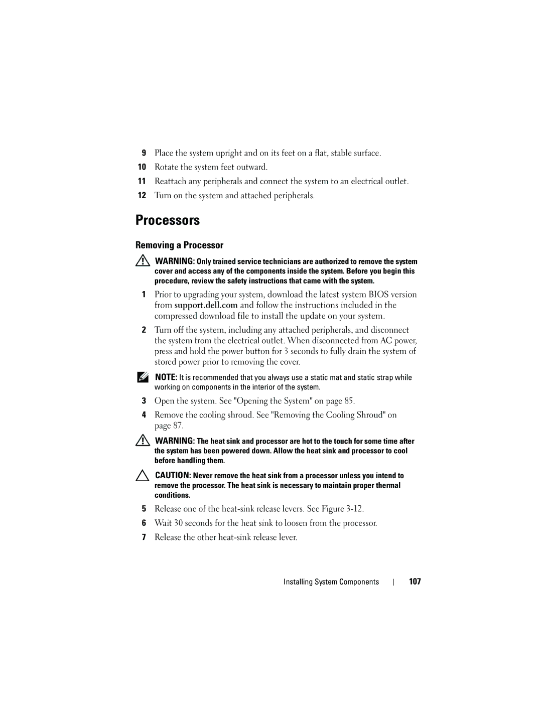 Dell T710 owner manual Processors, Removing a Processor, 107 