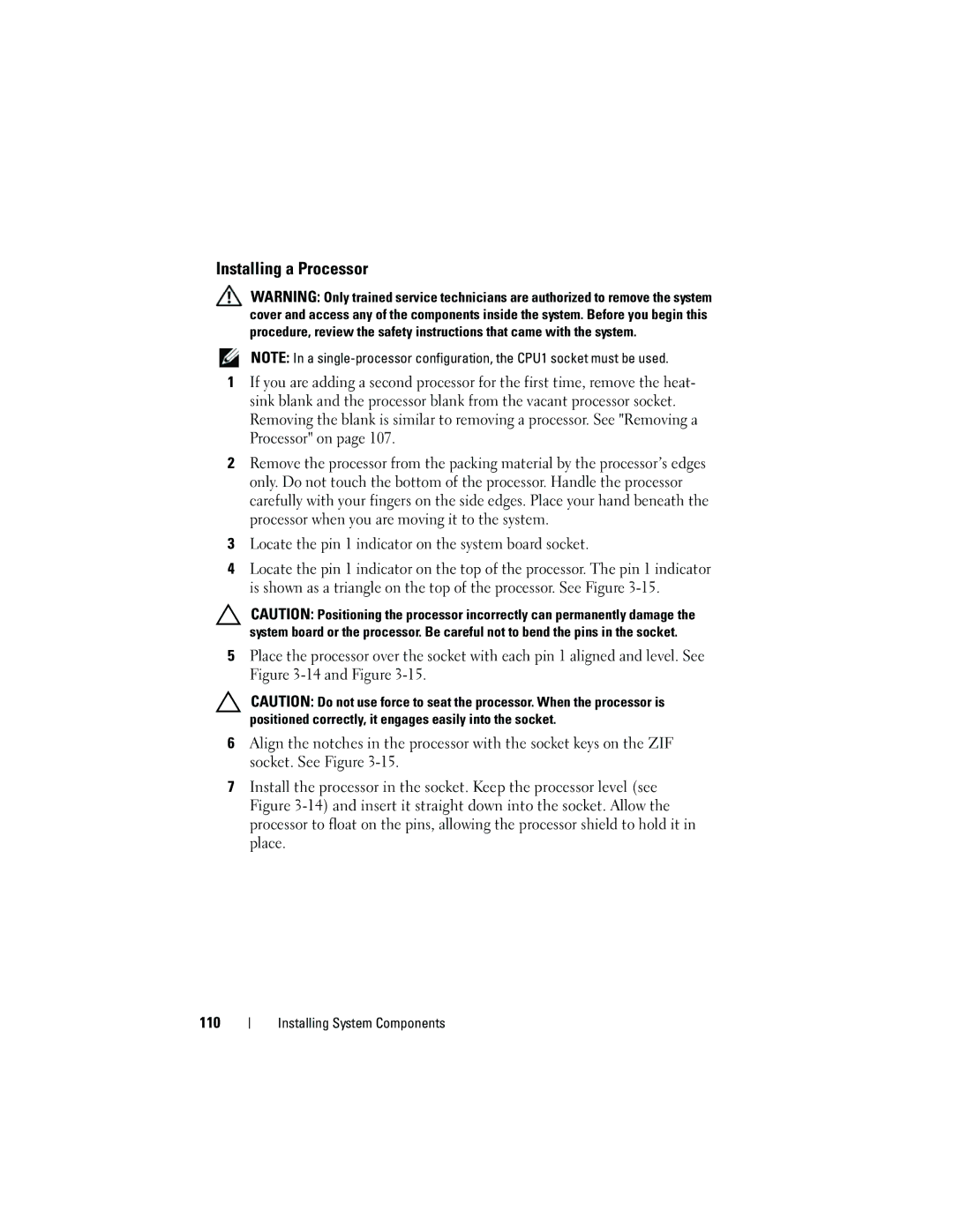 Dell T710 owner manual Installing a Processor 