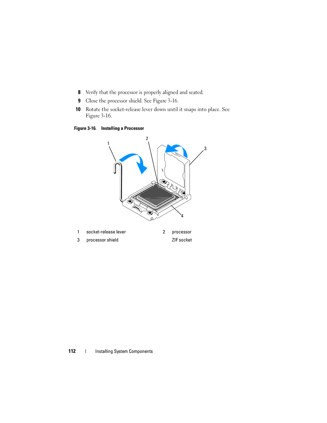 Dell T710 owner manual 112, Installing a Processor Socket-release lever 