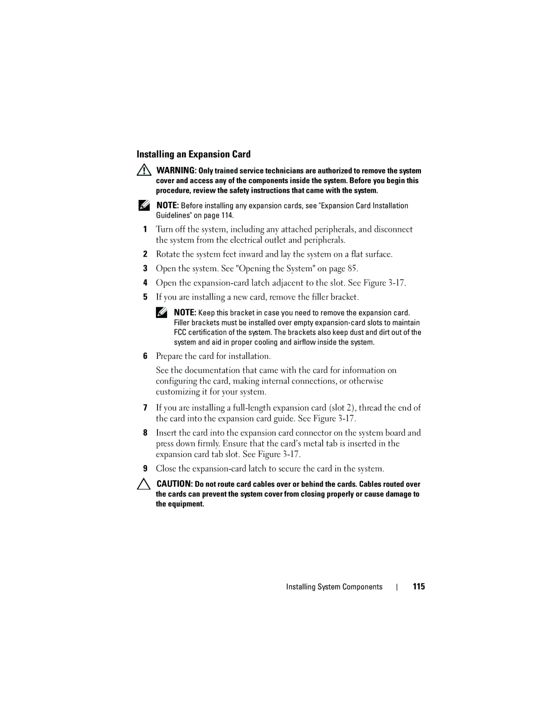 Dell T710 owner manual Installing an Expansion Card, 115 