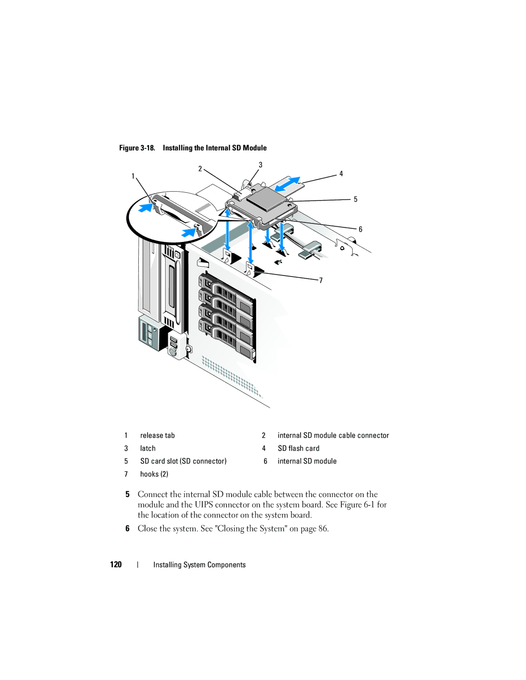 Dell T710 owner manual Release tab, Installing the Internal SD Module 