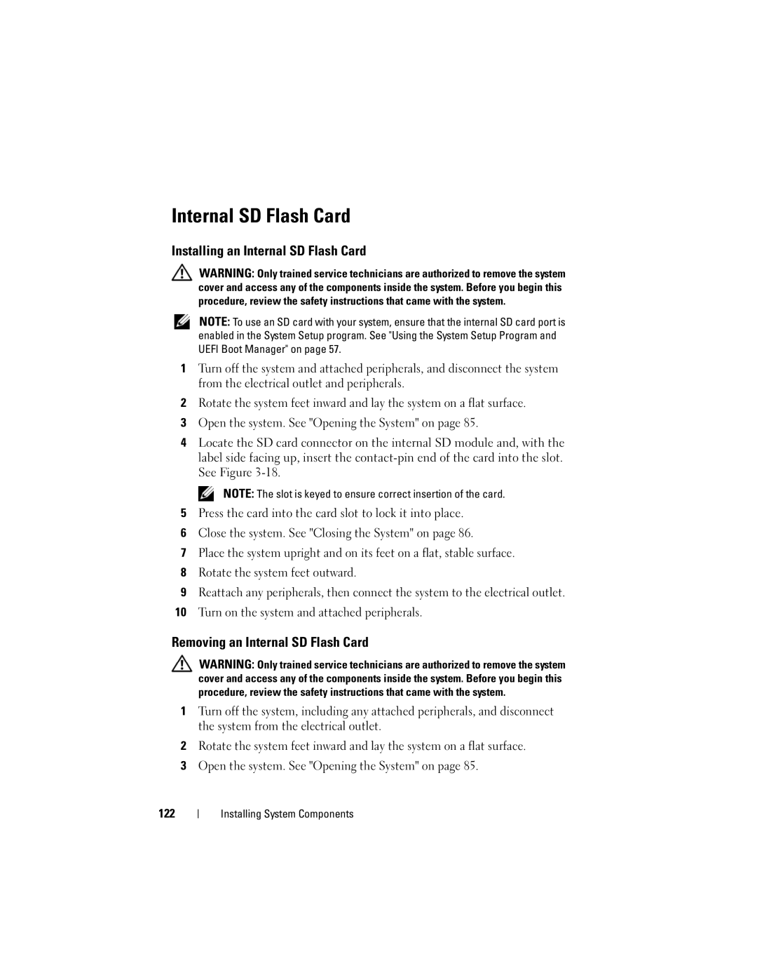 Dell T710 owner manual Installing an Internal SD Flash Card, Removing an Internal SD Flash Card 