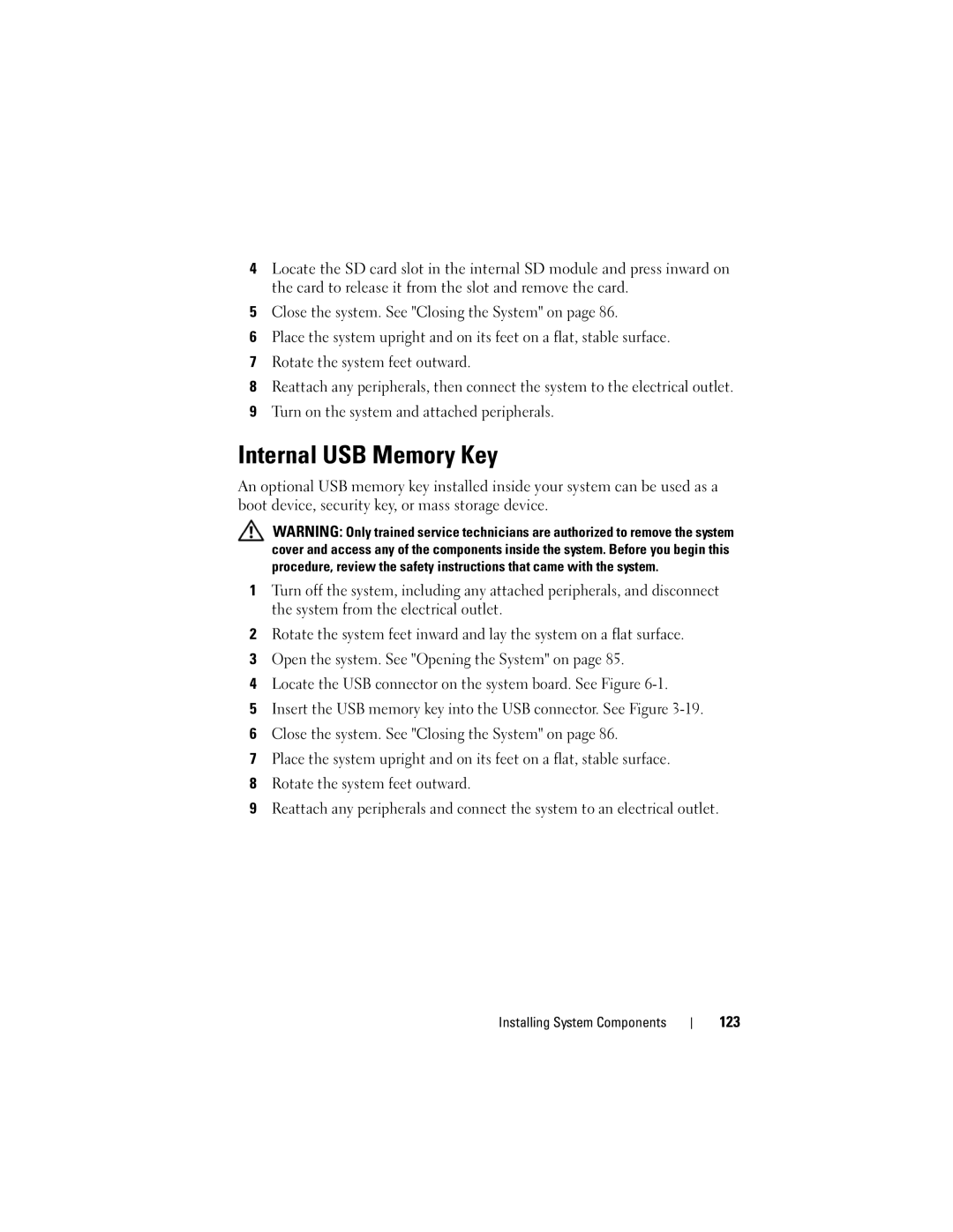 Dell T710 owner manual Internal USB Memory Key, 123 