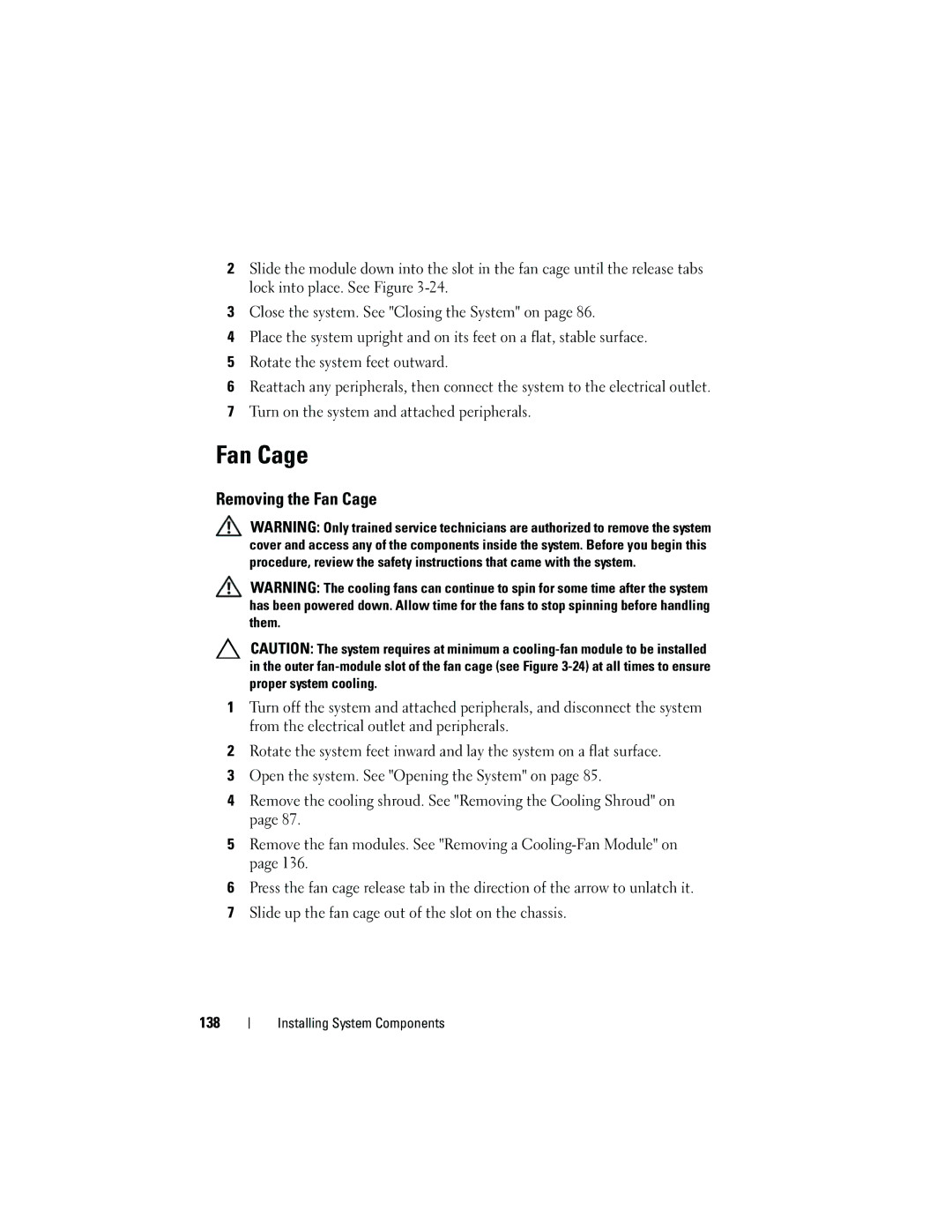 Dell T710 owner manual Removing the Fan Cage 