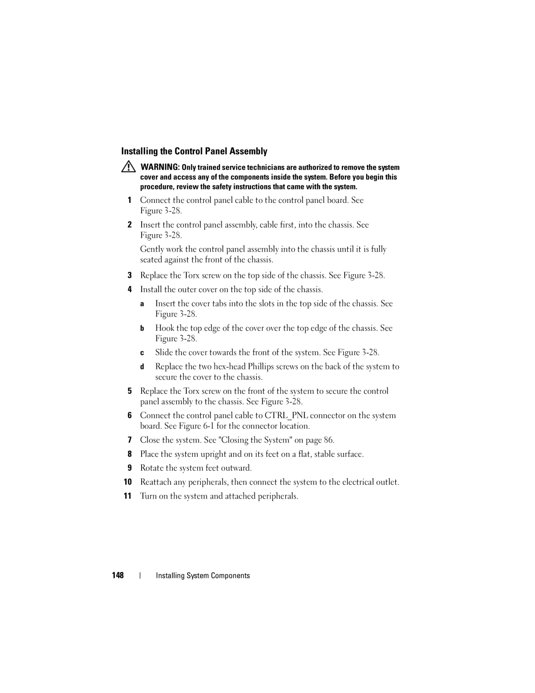 Dell T710 owner manual Installing the Control Panel Assembly 