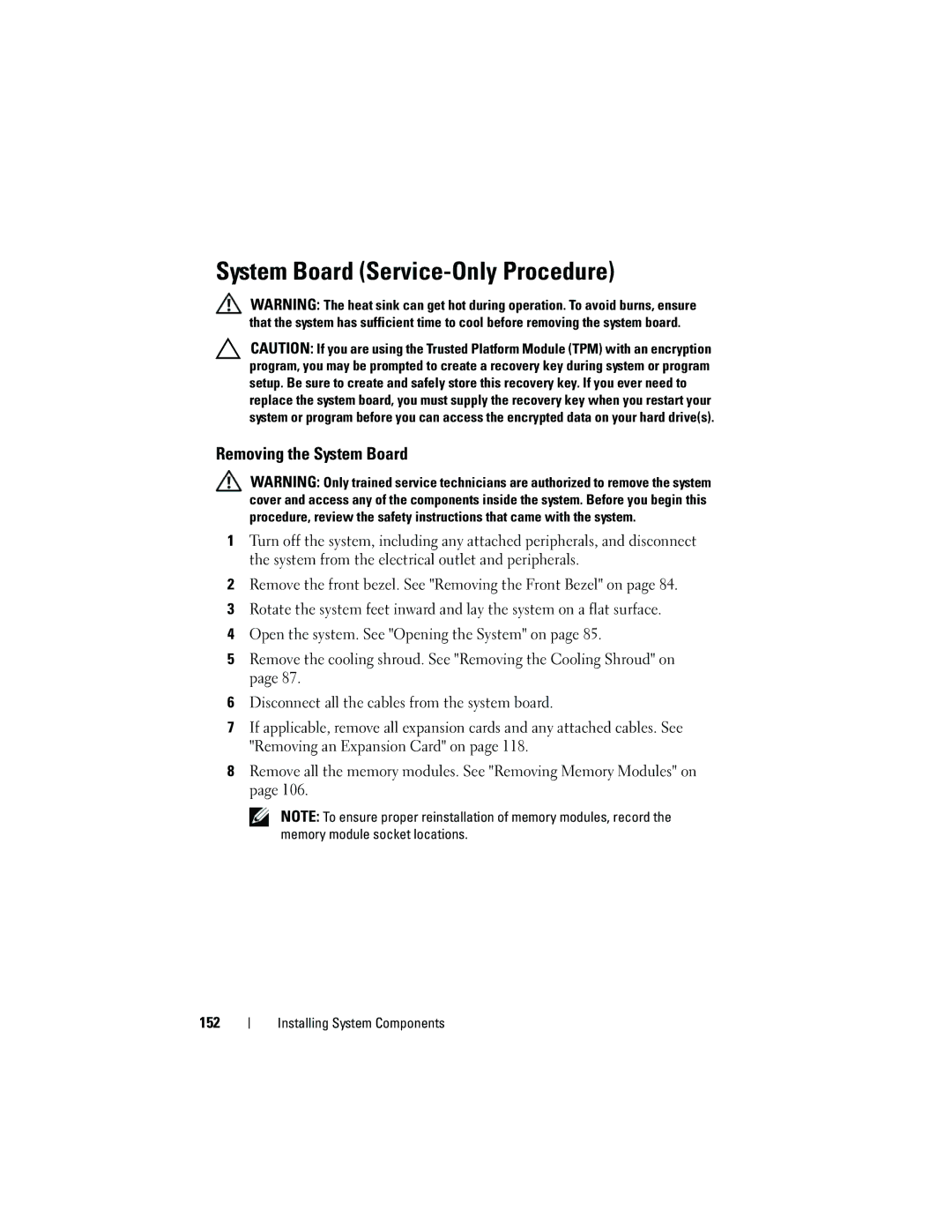 Dell T710 owner manual System Board Service-Only Procedure, Removing the System Board 