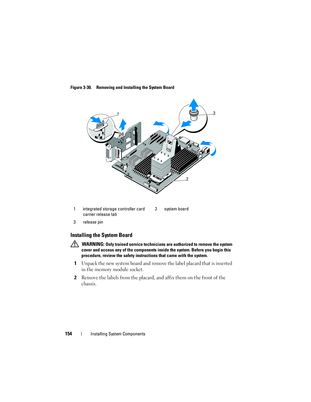 Dell T710 owner manual Installing the System Board, Carrier release tab Release pin 