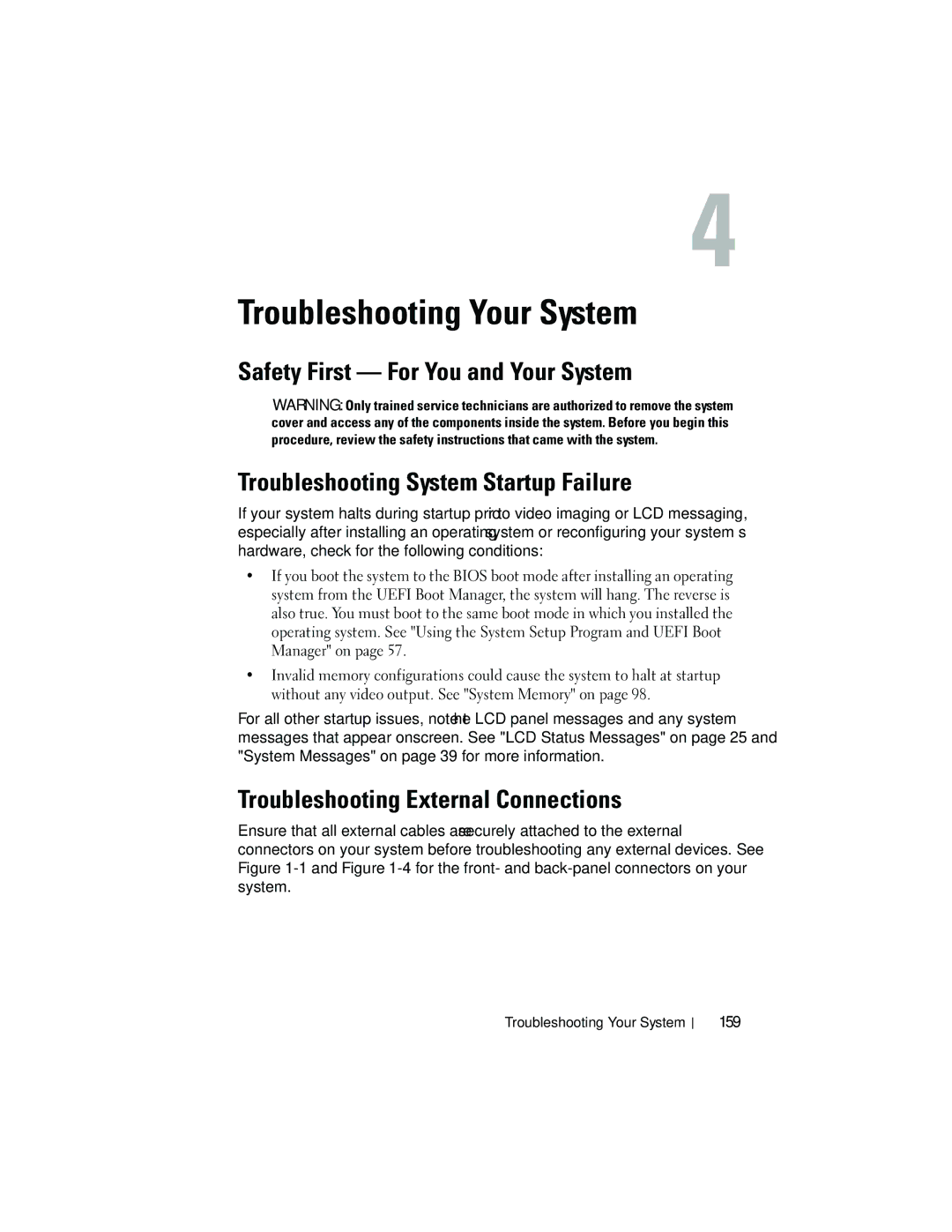 Dell T710 owner manual Troubleshooting External Connections, 159, Troubleshooting Your System 