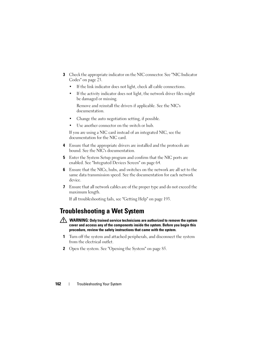 Dell T710 owner manual Troubleshooting a Wet System 