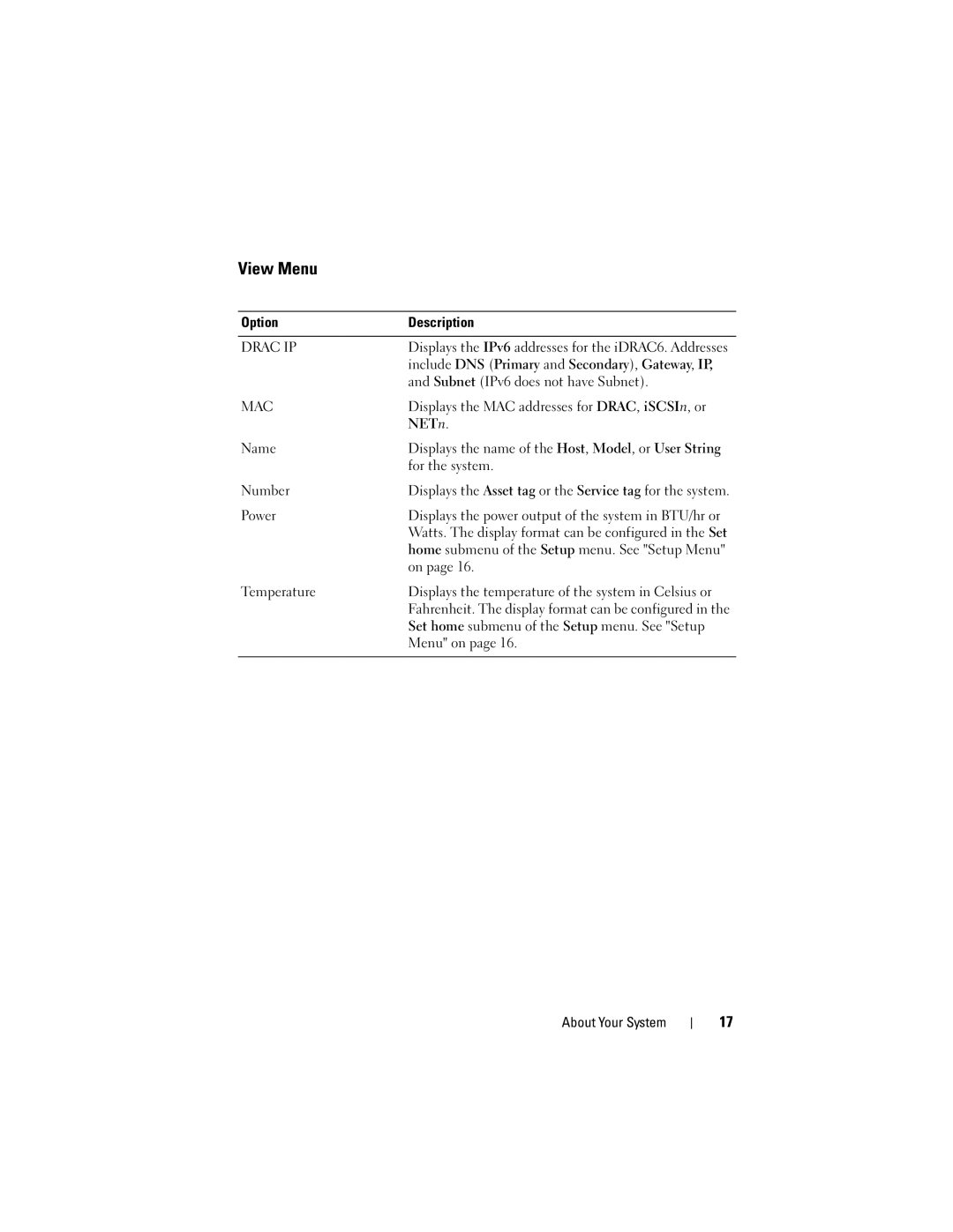 Dell T710 owner manual View Menu 