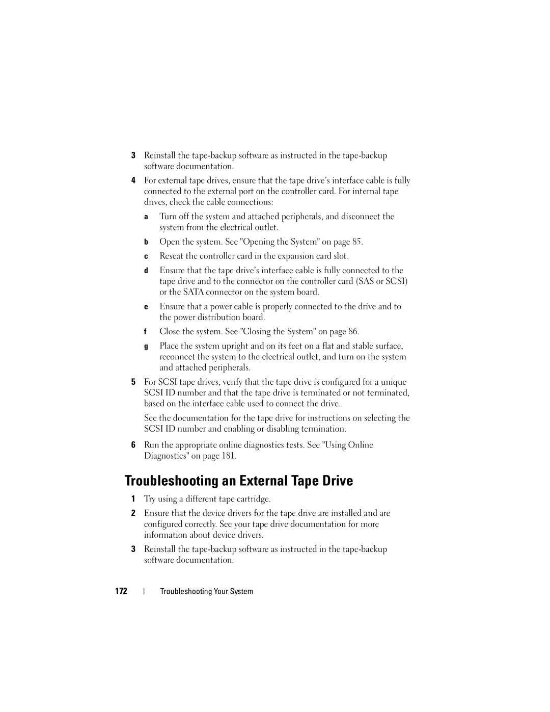 Dell T710 owner manual Troubleshooting an External Tape Drive 