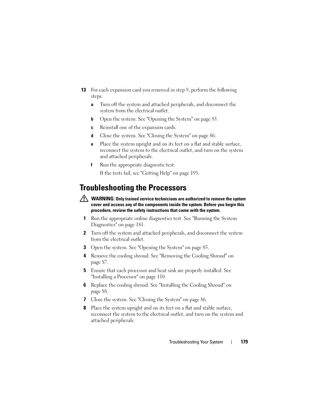 Dell T710 owner manual Troubleshooting the Processors, 179 