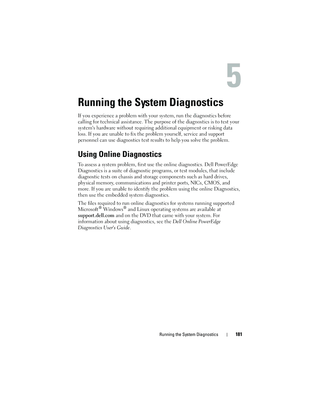 Dell T710 owner manual Using Online Diagnostics, 181 