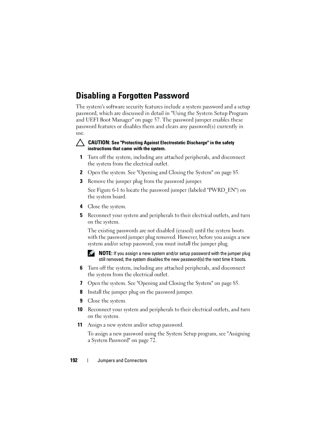 Dell T710 owner manual Disabling a Forgotten Password 