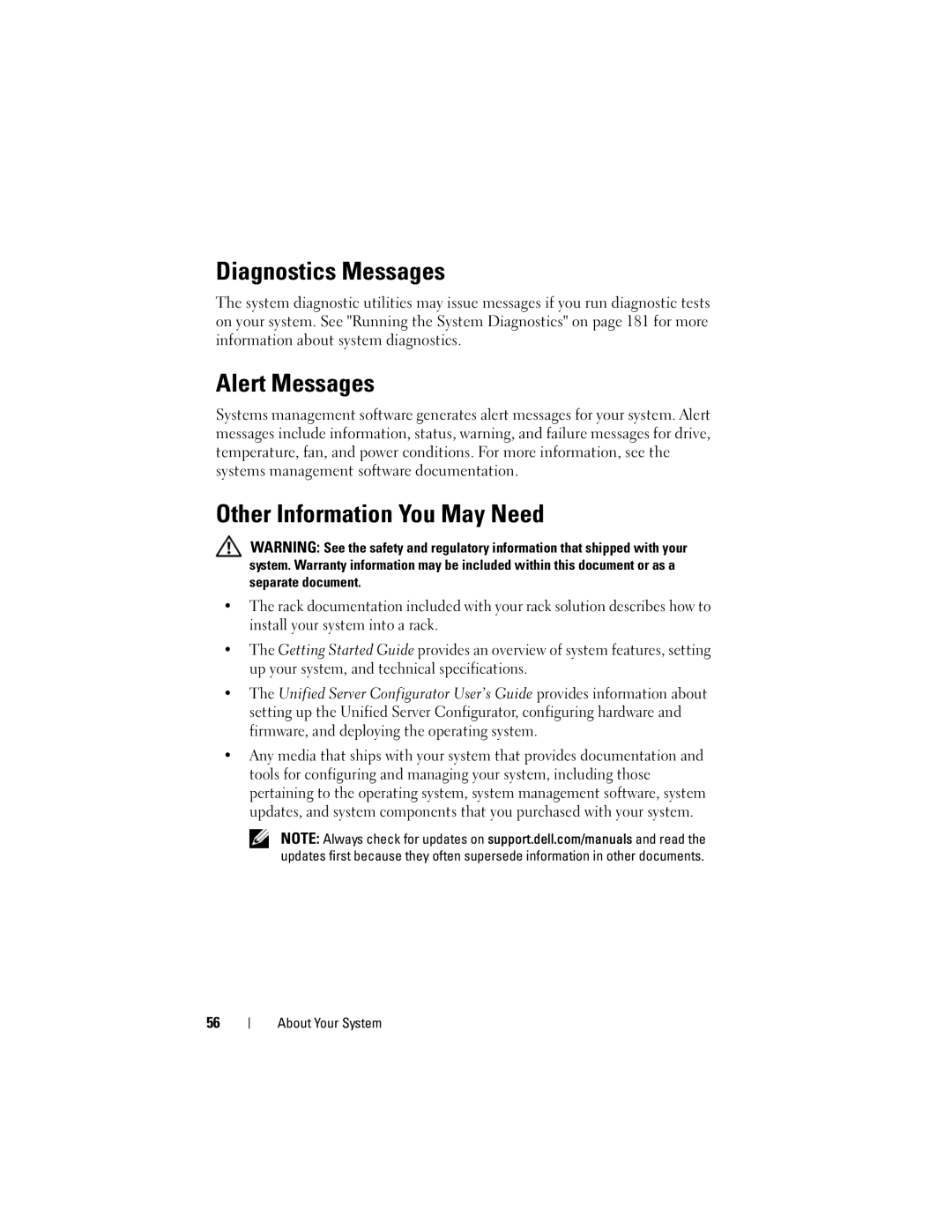 Dell T710 owner manual Diagnostics Messages, Alert Messages, Other Information You May Need 