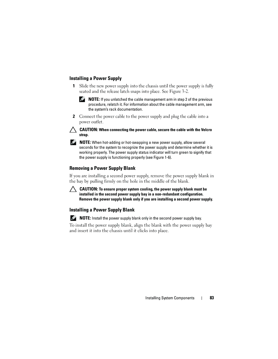 Dell T710 owner manual Removing a Power Supply Blank, Installing a Power Supply Blank 