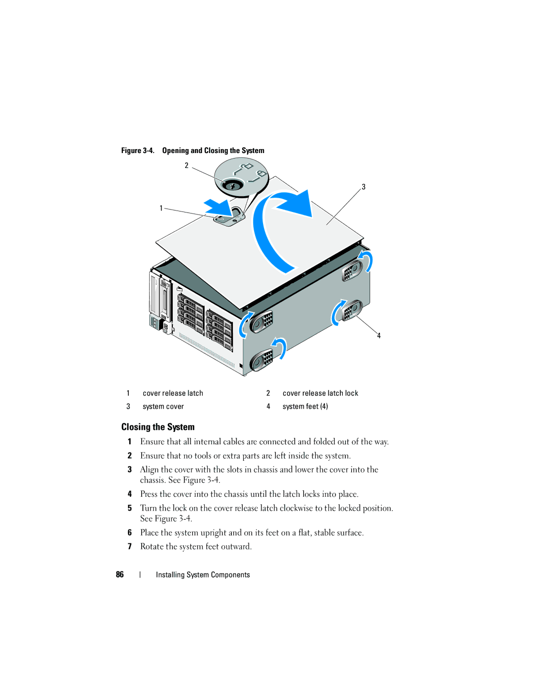 Dell T710 owner manual Closing the System, System cover System feet 