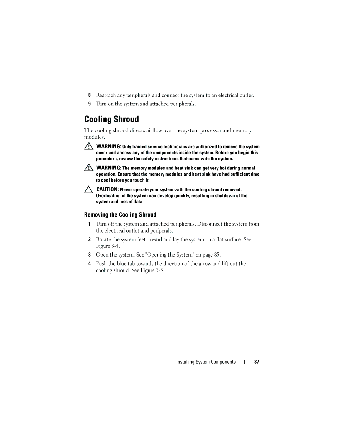 Dell T710 owner manual Removing the Cooling Shroud 