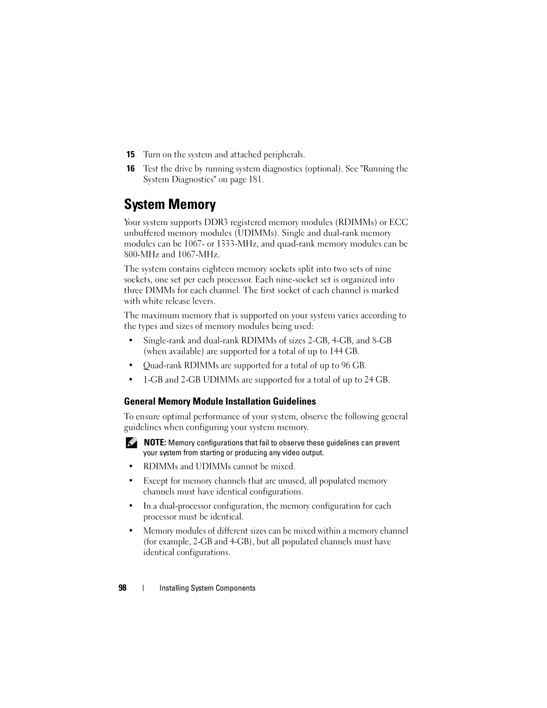 Dell T710 owner manual System Memory, General Memory Module Installation Guidelines 