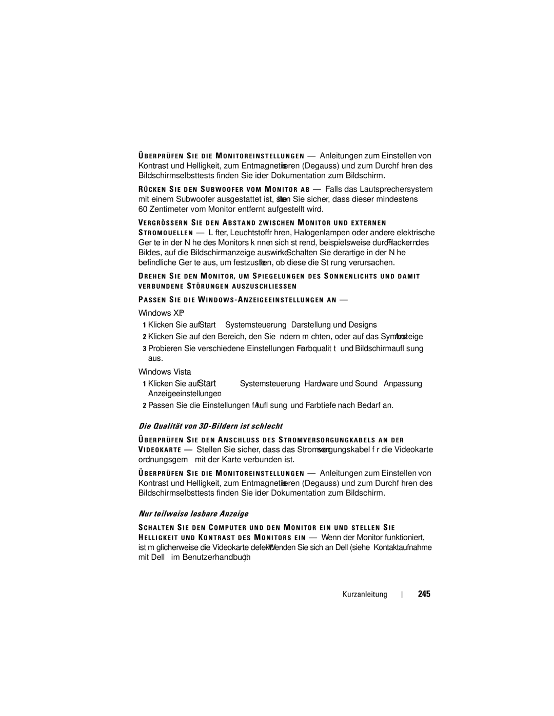 Dell HR707, T7400 manual 245, Zentimeter vom Monitor entfernt aufgestellt wird, Die Qualität von 3D-Bildern ist schlecht 