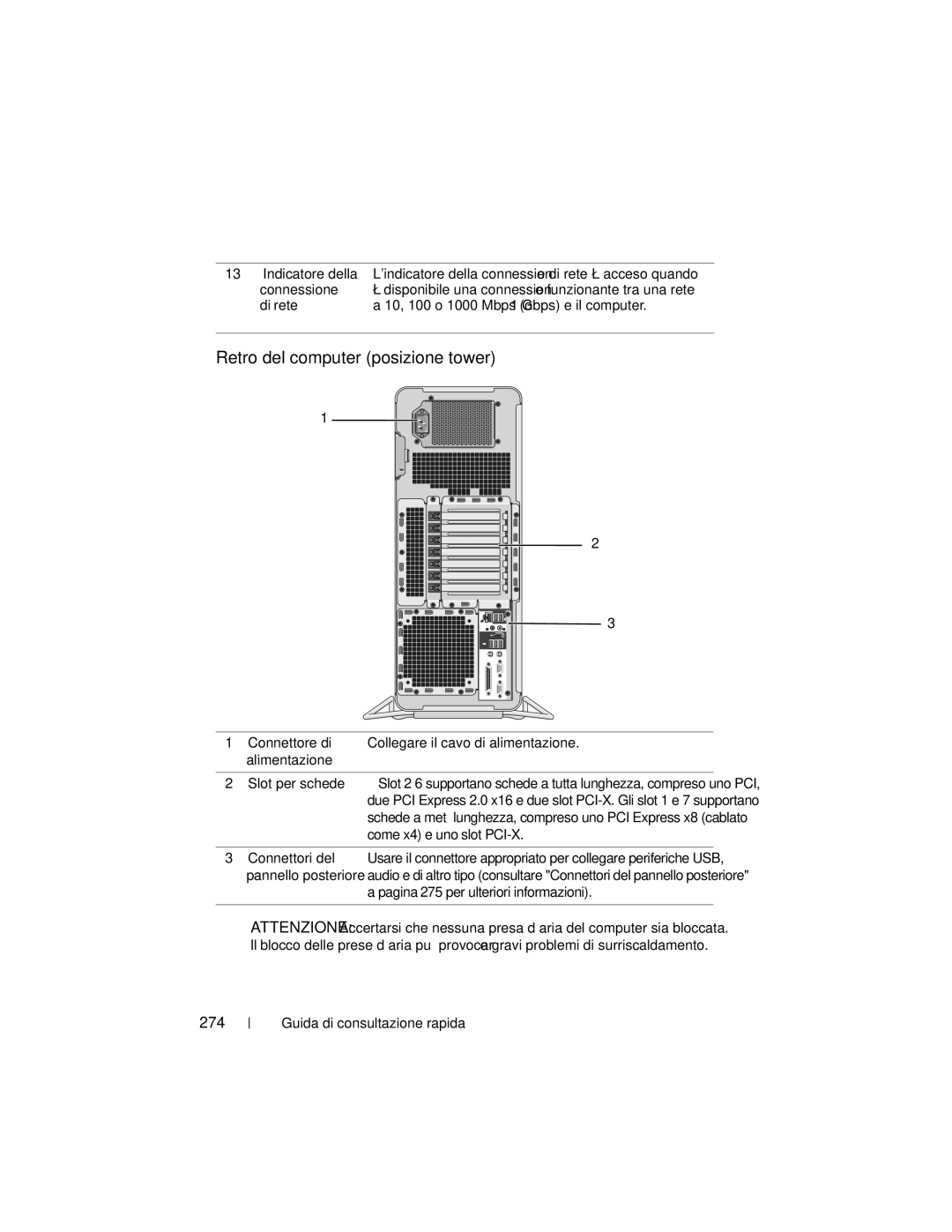 Dell T7400, HR707 manual Retro del computer posizione tower, 274 