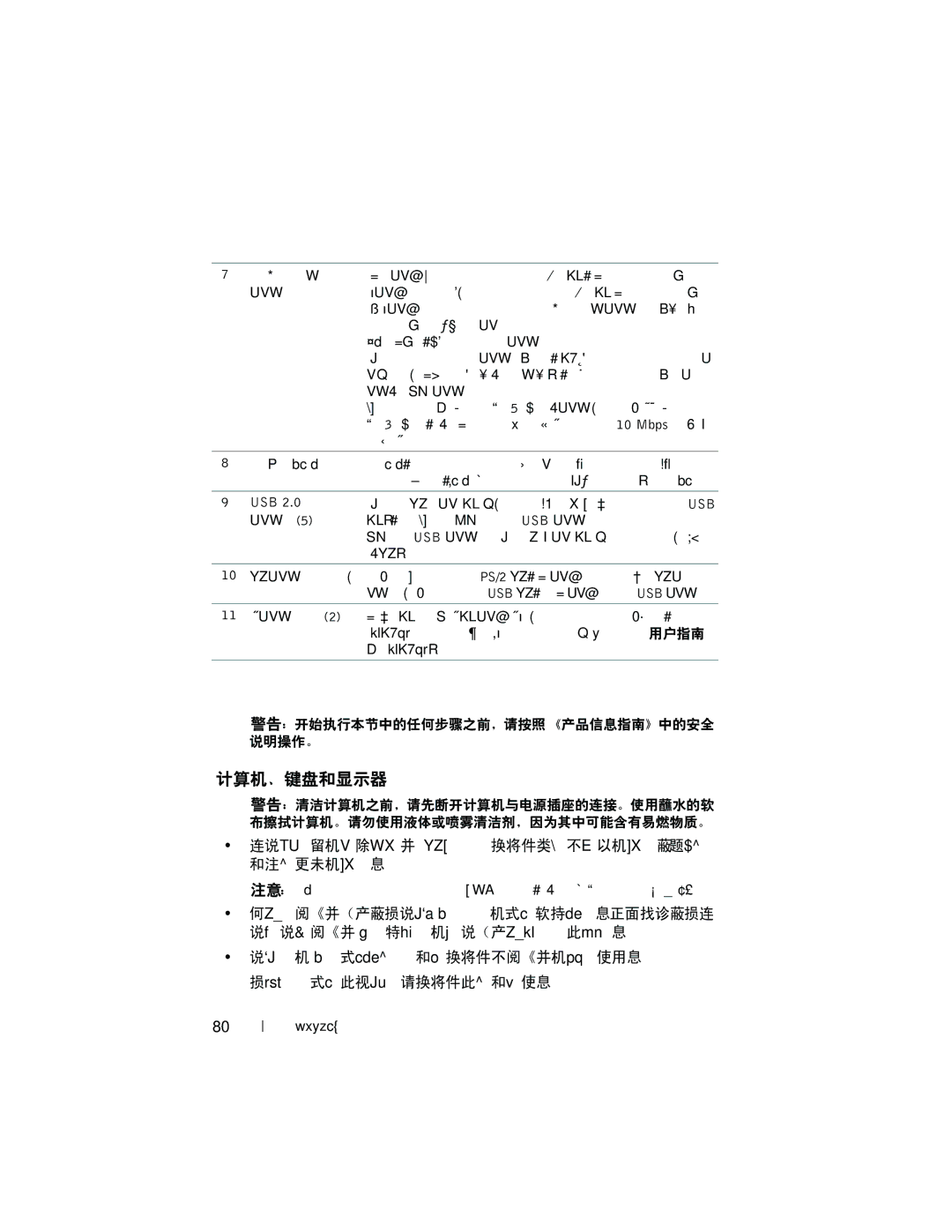 Dell T7400 manual 清洁计算机, 计算机、键盘和显示器, 使用带刷子的真空吸尘器轻轻地清除计算机插槽和孔中的灰尘，以及键 盘按键之间的灰尘。 