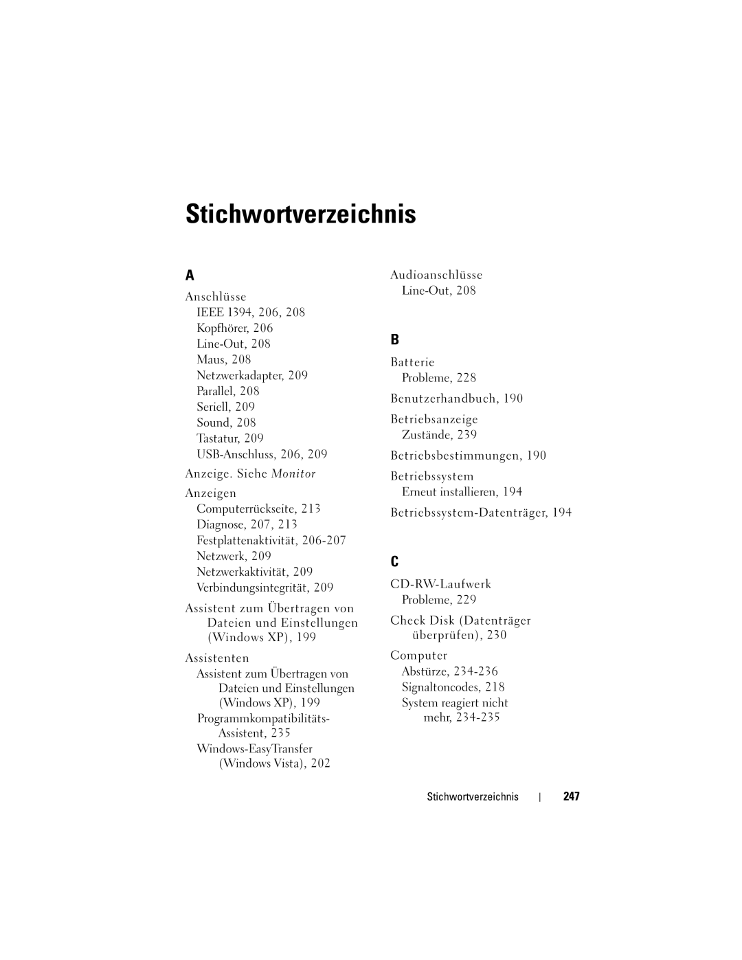 Dell T7400 manual 247, Stichwortverzeichnis 