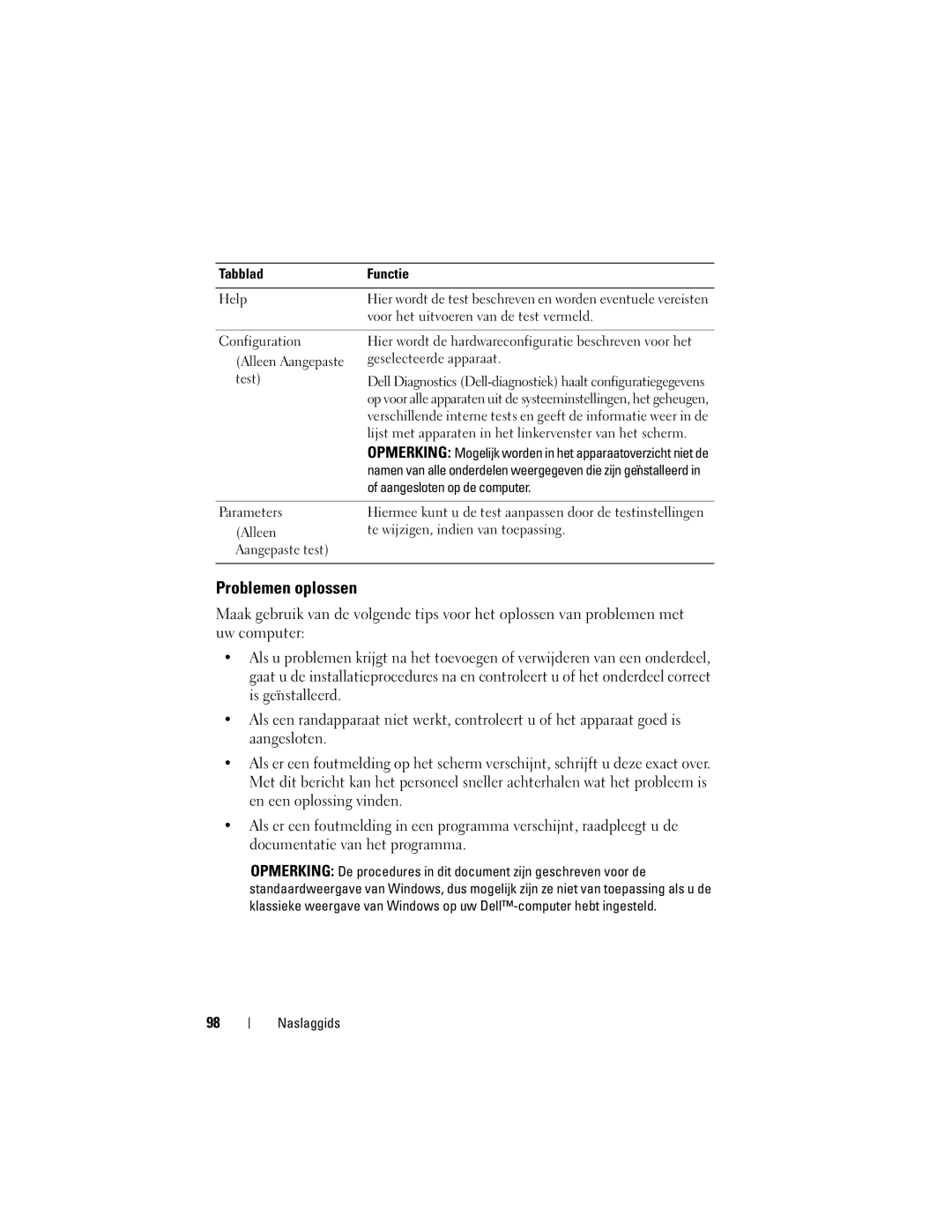 Dell T7400 manual Problemen oplossen, Lijst met apparaten in het linkervenster van het scherm, Aangesloten op de computer 