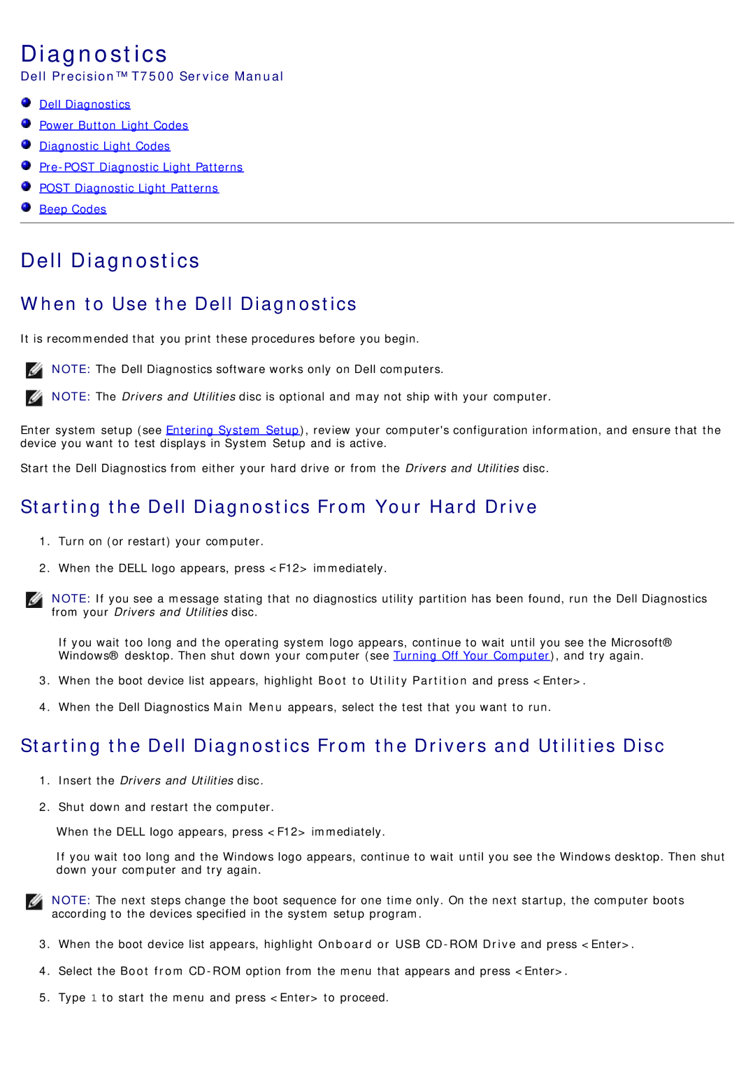 Dell T7500 service manual Dell Diagnostics 