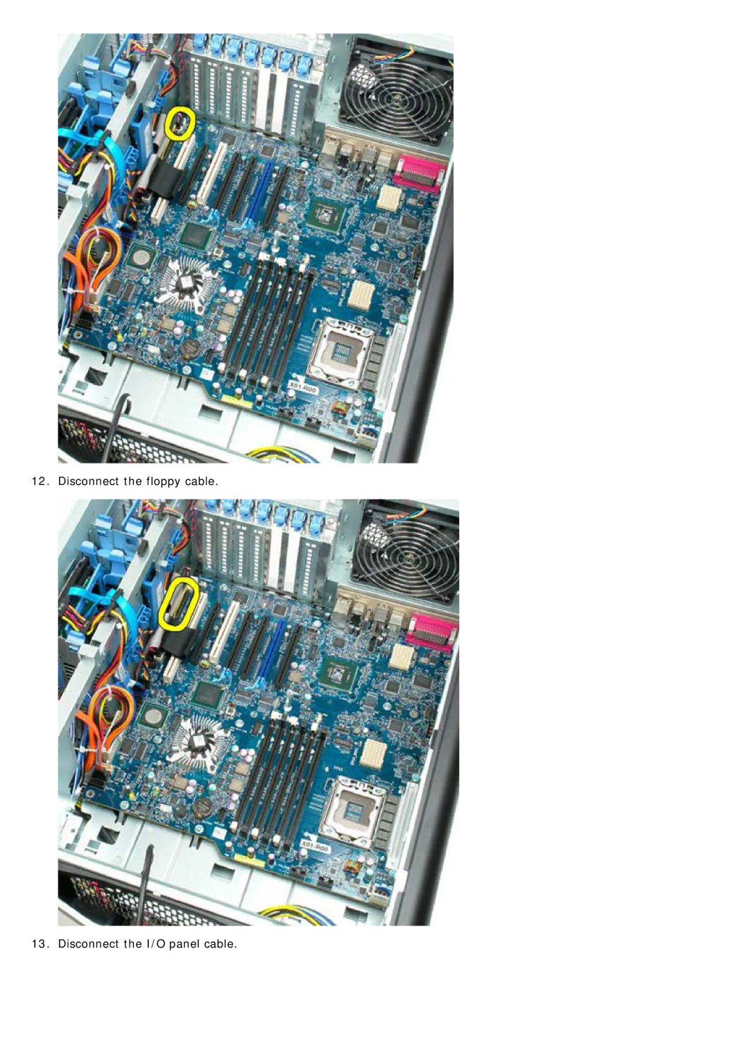 Dell T7500 service manual Disconnect the floppy cable Disconnect the I/O panel cable 