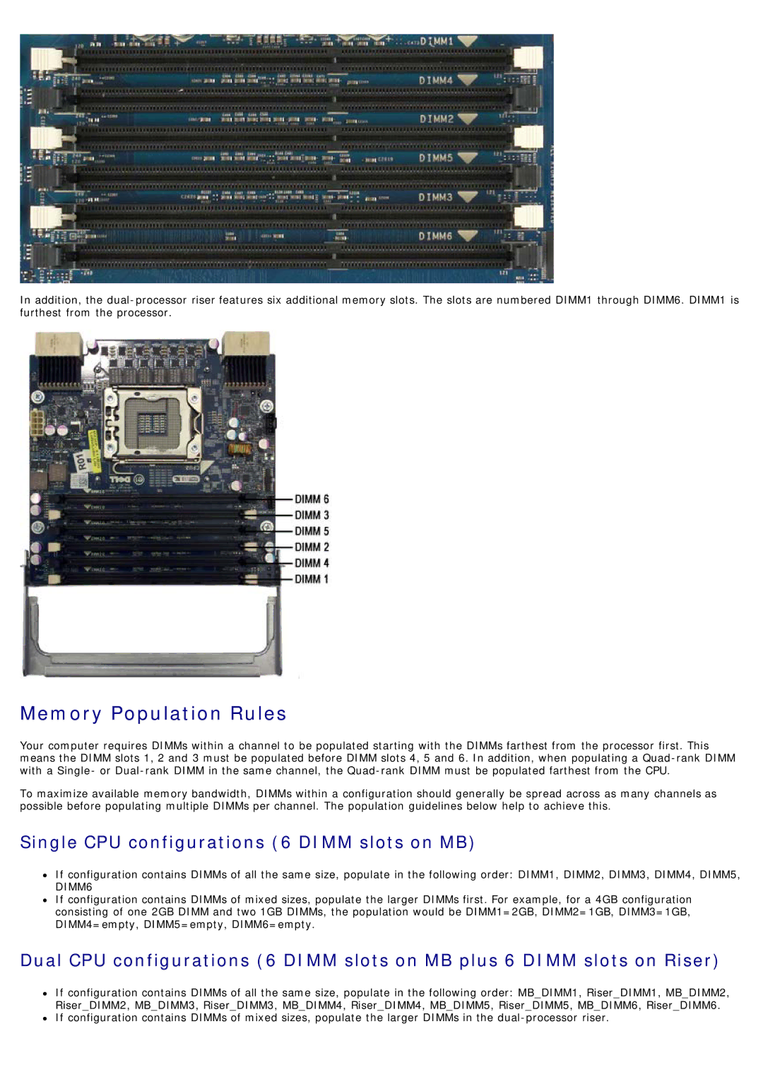 Dell T7500 service manual Memory Population Rules 