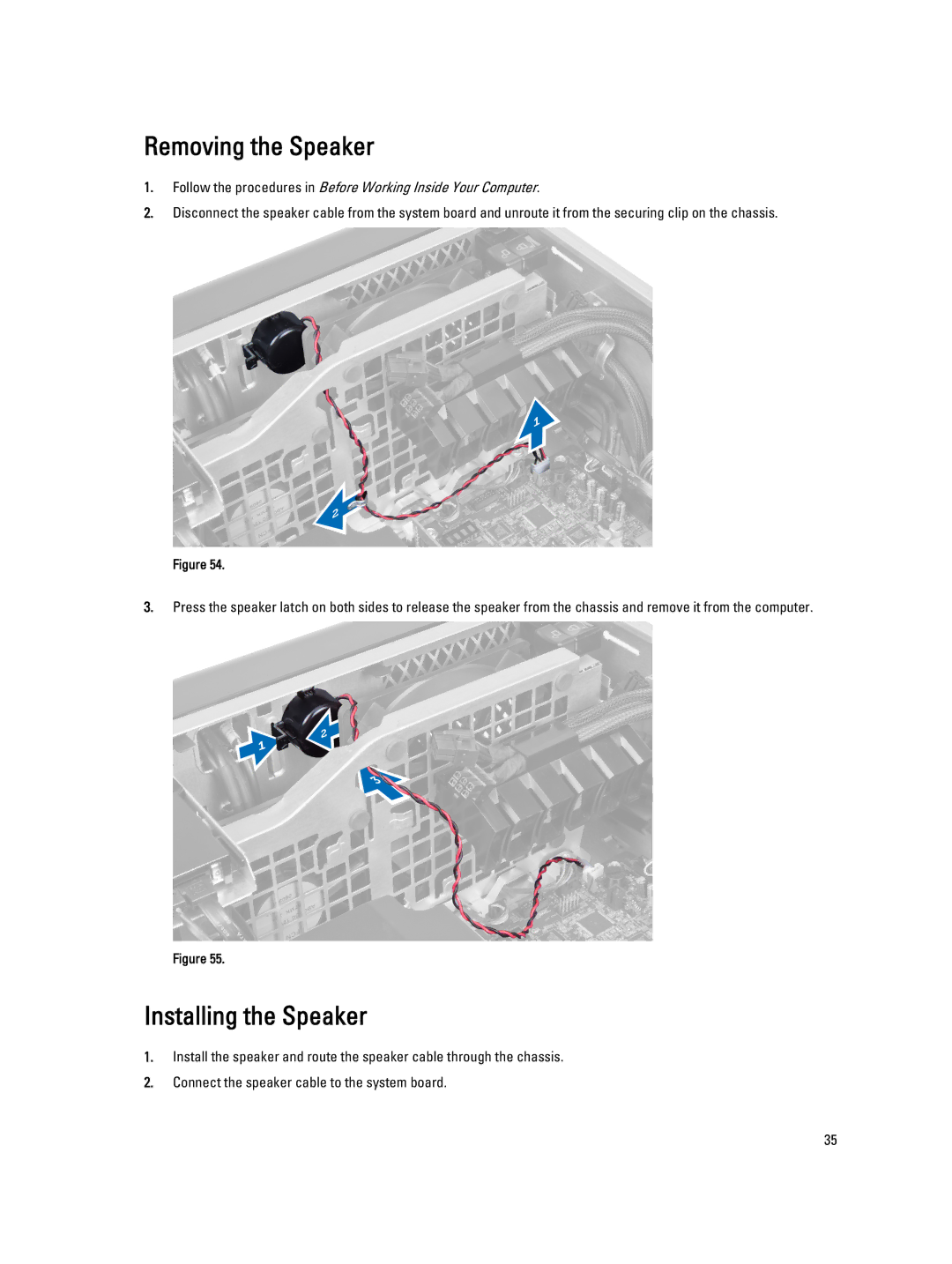 Dell T7600 owner manual Removing the Speaker, Installing the Speaker 