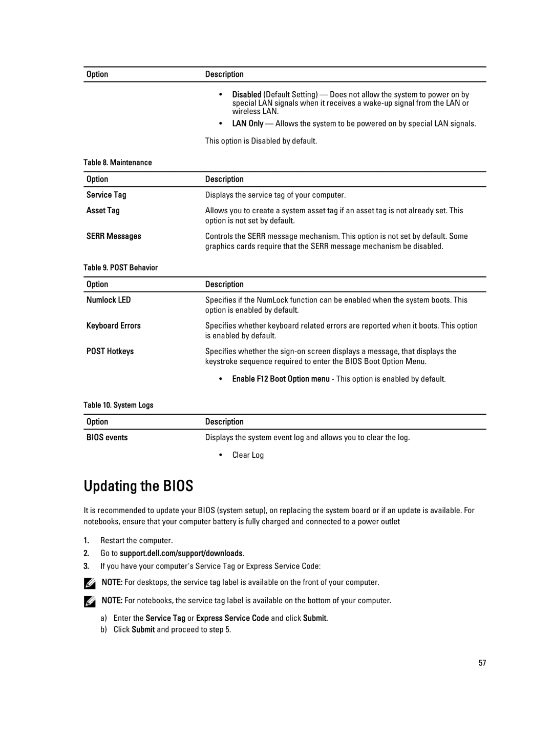 Dell T7600 owner manual Updating the Bios 